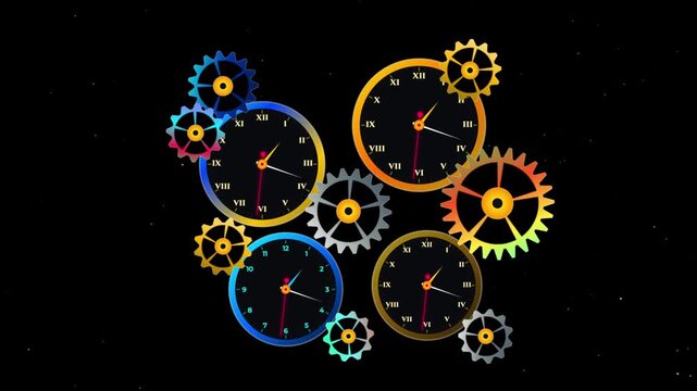 Roman Numeral Clock Gears Time Management Loop Background
