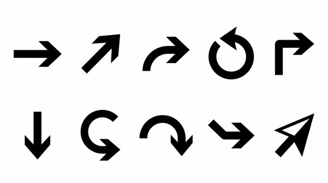 Black Directional and Circular Arrow Icons Set Isolated on White Background