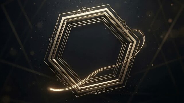 Emerging bright point tracing layered metallic hexagon contour in dark studio highlighting outlines