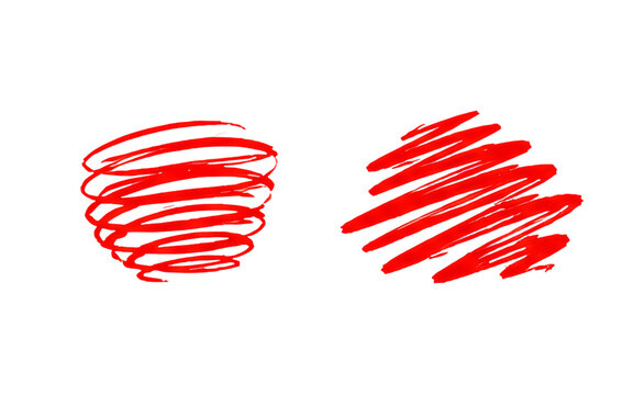 Red spiral vortex bowl shape next to a diagonal slash scribble block