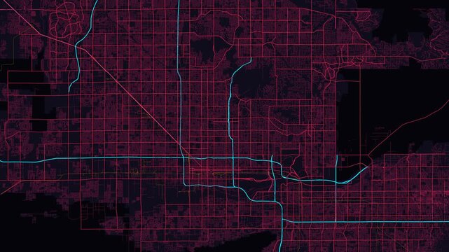 Phoenix Metro Arizona Street Map Motion Background Futuristic Cyber Glow Grid