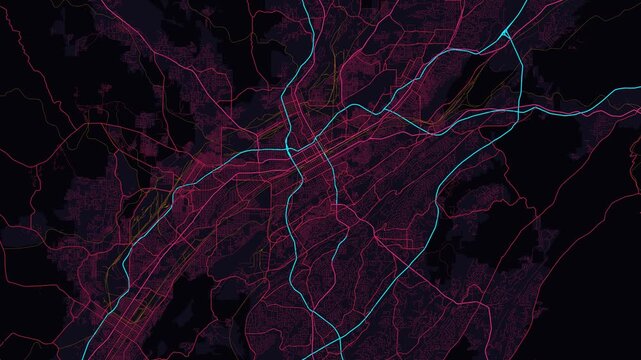 Birmingham Metro Alabama Street Map Motion Background Futuristic Cyber Glow Grid