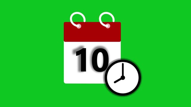 10 dates on the calendar page animation. Wall Clock timer icon