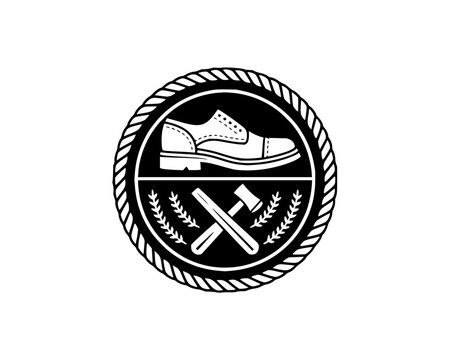 Shoe Manufacturing Logo with Hammer and Boot Graphic