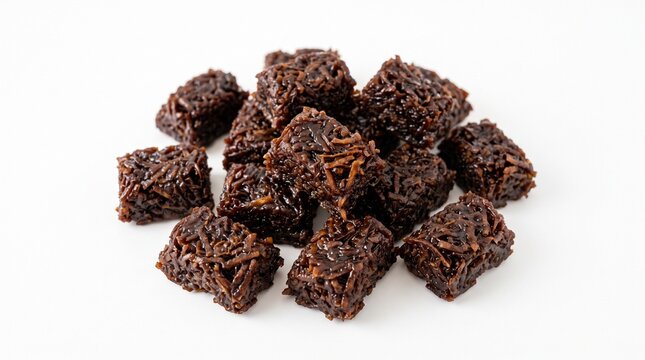 Pile of Dark Chocolate Coconut Macaroons on a White Background