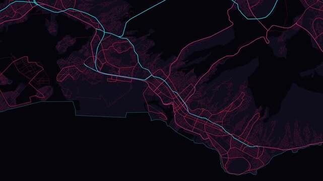 Honolulu Metro Hawaii Street Map Motion Background Futuristic Cyber Glow Grid