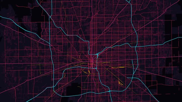 Indianapolis Metro Indiana Street Map Motion Background Futuristic Cyber Glow Grid