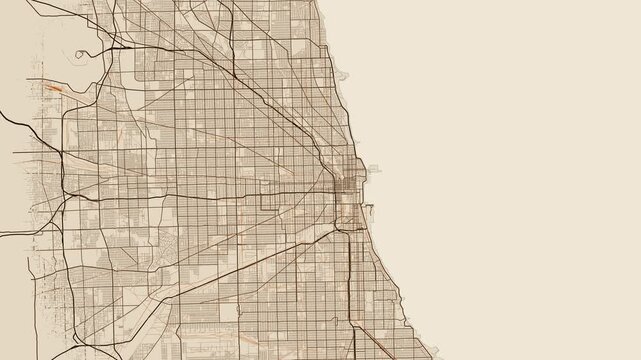 Chicago Metro Illinois Street Map 4K Motion Background Antique Parchment Grid