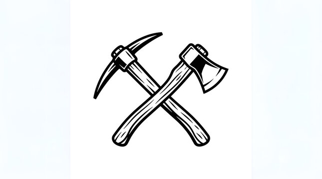 Two crossed mining tools on white background