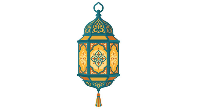 Ornate lantern with floral details is a colorful vector illustration