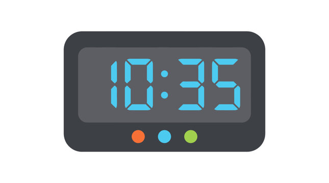 Digital clock displaying ten thirty five flat vector illustration on white