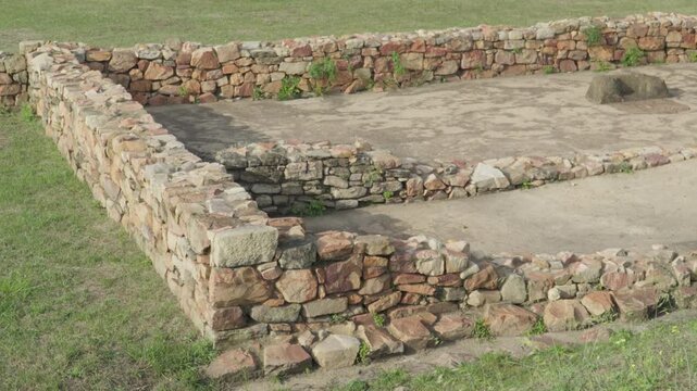 High angle view of the ancient ruins of a pre roman castro in Gijon, Asturias