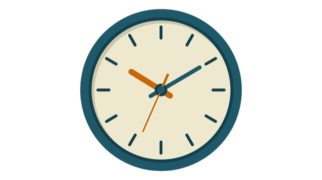 Analog clock with black markers and orange hand on a white background
