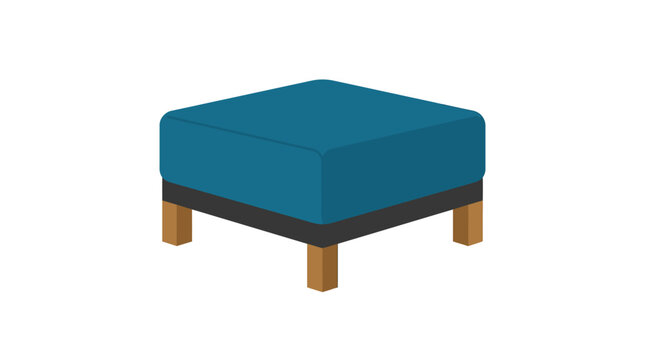Teal ottoman with wooden legs on a white background