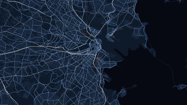 Boston Metro Massachusetts Street Map 4K Motion Background Midnight Navy Grid