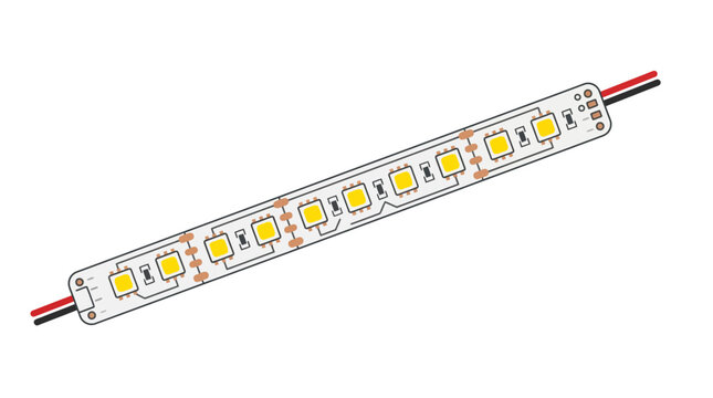 Led strip light with connecting wires is shown in a vector illustration
