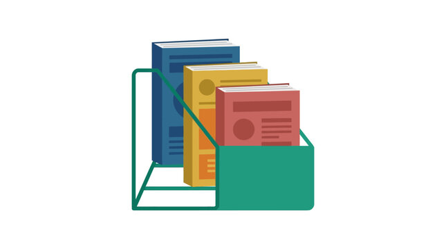 File folders stacked within a green metal tray flat vector illustration