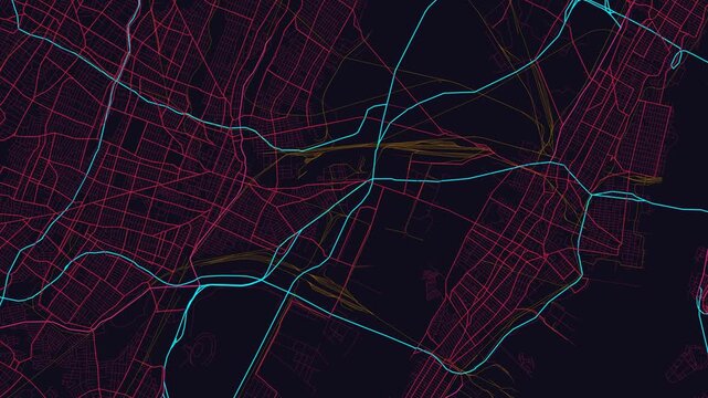 Newark Jersey City New Jersey Street Map 4K Motion Background Futuristic Cyber Glow Grid