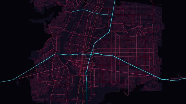 Albuquerque Metro New Mexico Street Map 4K Motion Background Futuristic Cyber Glow Grid