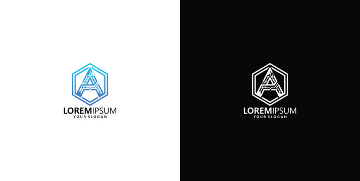 Modern geometric letter A logo design enclosed in a hexagonal frame for professional corporate identity and business branding