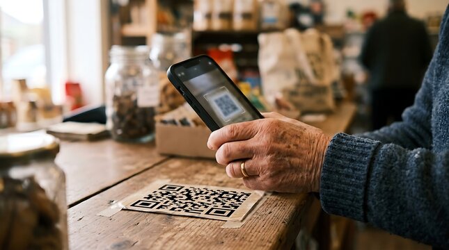 Person scanning qr code on phone