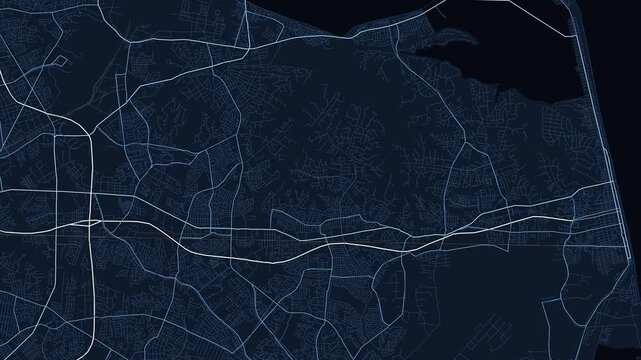 Virginia Beach Metro Virginia Street Map 4K Motion Background Midnight Navy Grid