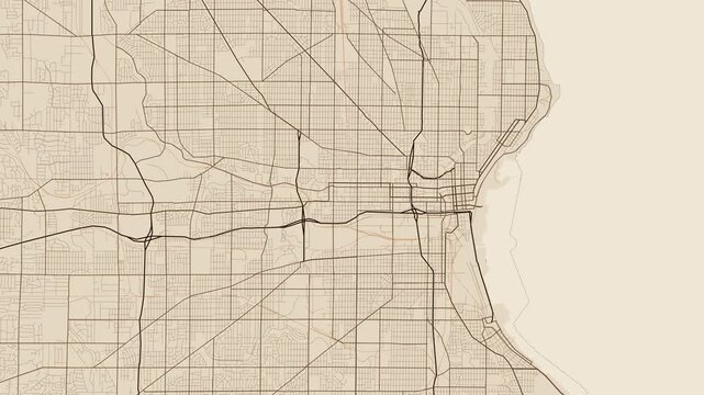 Milwaukee Metro Wisconsin Street Map 4K Motion Background Antique Parchment Grid