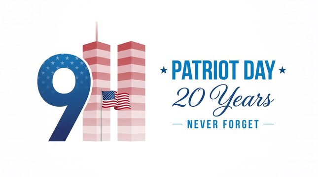 Remembering the september eleventh attacks patriot day twenty years later memorial illustration featuring an american flag and the number nine for remembrance