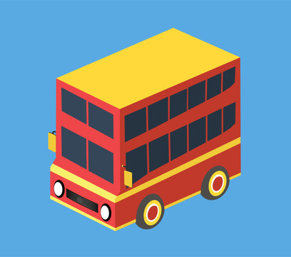 Red double decker bus isometric cartoon illustration