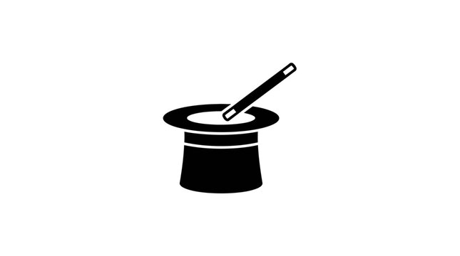 Hat is a black magician top hat with a magic wand resting inside.
