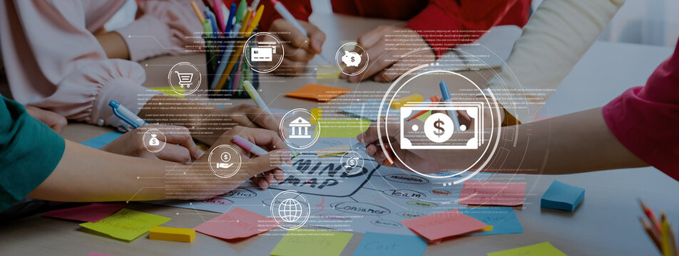 A fintech concept showing a network of digital banking services. This includes secure online payments, global transactions, and e-commerce for the modern financial system. Fermion