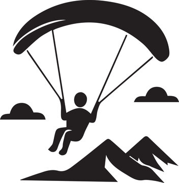 Paraglider flying in sky above mountains extreme sport silhouette.