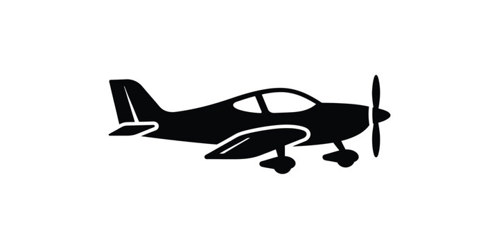Hand drawn style illustration of a small single engine propeller airplane in black