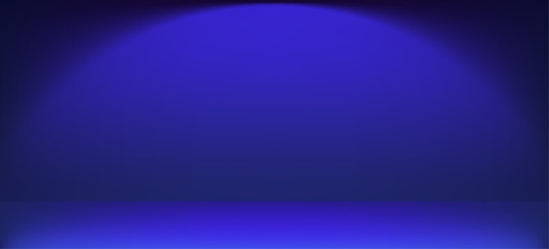 Dark blue gradient studio background with 3D perspective. Vector bg illustration creates elegant atmosphere for product display and modern digital presentations with soft lighting effects