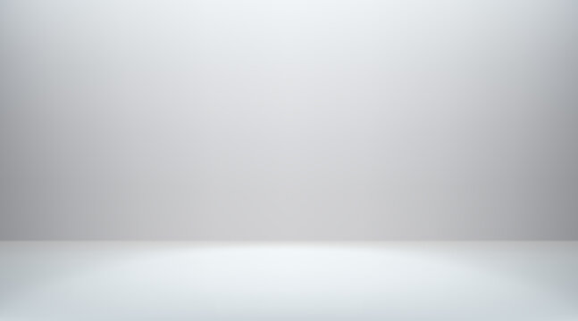 Grey gradient bg studio room features smooth white walls and floor, offering minimalist backdrop space ideal for contemporary product displays and presentations. Vector illustration