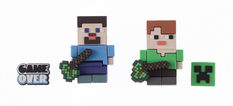 Kazakhstan, Almaty, August 31, 2026: Minecraft character isolated on a white background