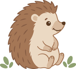 Fototapeta premium Cute cartoon hedgehog character sitting on white background