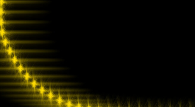 Abstract arrangement of golden light flares on a black background. The flares create a diagonal cascade with varying intensity and