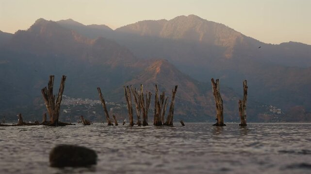 Evening view of lake Atitlan from San Pedro, Guatemala