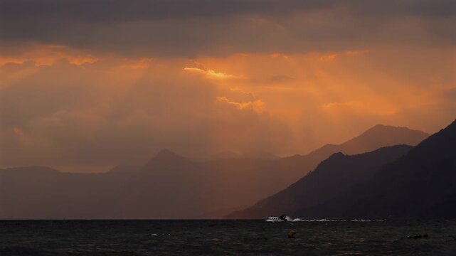 Dramatic sunset sky on Lake Atitl&aacute;n, Guatemala