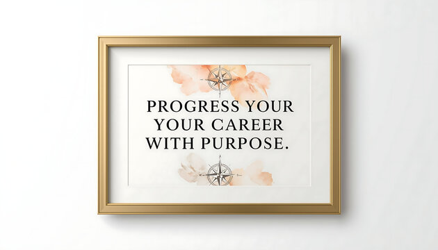 Framed motivational poster with career advice hangs on a transparent background wall in a modern office, offering elegant workplace inspiration.
