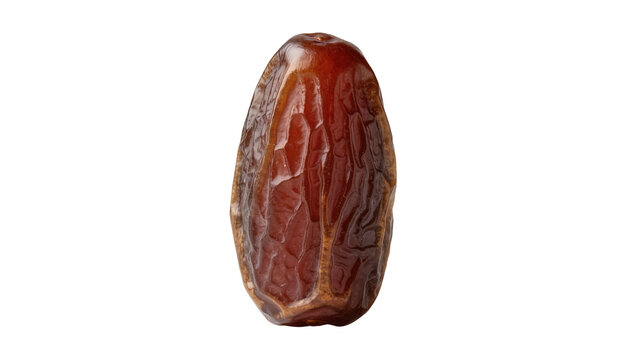 Single dried Medjool date with wrinkled skin, isolated on transparent background