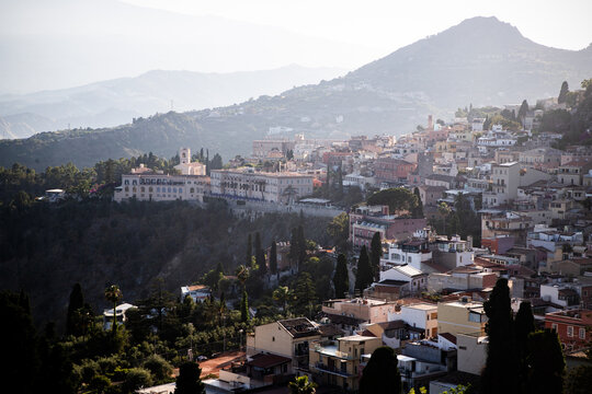 view on Etna from ancient teather in Taormina