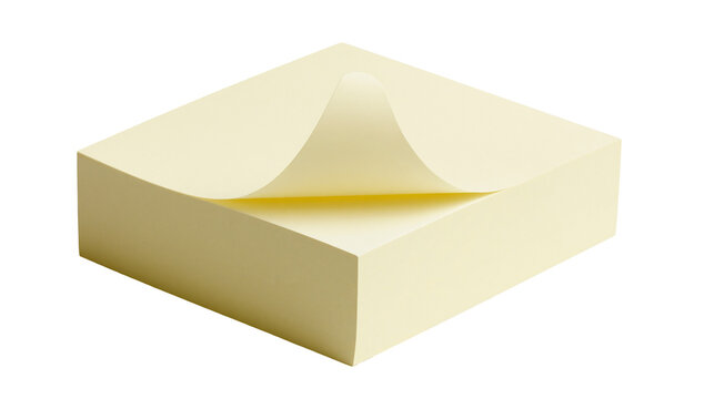 Yellow sticky note pad with one curled corner, isolated on transparent background
