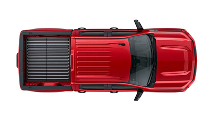Shiny red pickup truck with black tonneau cover, isolated on transparent background © Sophie
