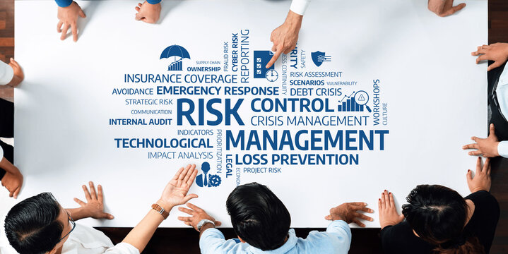 Explore essential elements of risk management illustrated through team interaction, showcasing strategies for effective control, prevention, and crisis management practices. Amity