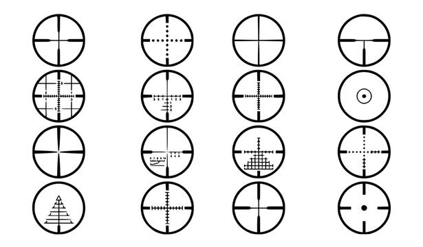 Classic military sniper crosshairs vector collection with traditional rifle scope reticles and hunting target sight icons