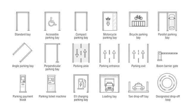 Parking and Site Access Symbols Icon Set &ndash; CAD Architectural Site Plan Elements