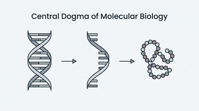 Central dogma of molecular biology showing dna transcription and translation in a clear educational vector graphic