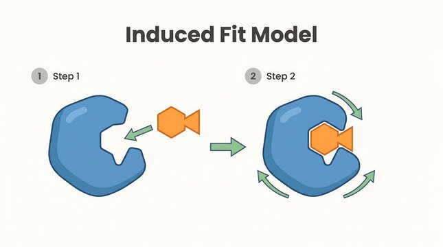 Induced fit model of enzyme action showing conformational change in a two step process